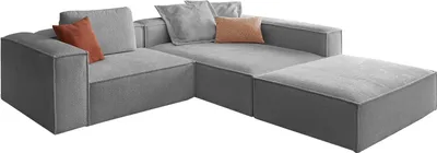 Produktbild von KAWOLA Sofa CARMO Ecksofa Stoff grau mit Hocker Recamiere rechts