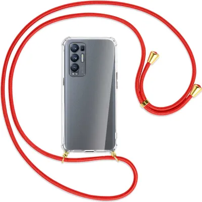 Produktbild von Handykette Backcover-Schutzhülle mit Band (Metall goldfarben) für Oppo Reno5 Pro Plus 5G - rot