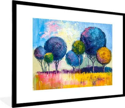 Produktbild von MuchoWow® Gerahmtes Poster Gemälde - Ölfarbe - Baum - Natur 80x60 cm - Poster mit Schwarzem Bilderrahmen Wandposter Rahmen Foto Bilder - Schlafzimmer-Dekorationen - Fotoposter