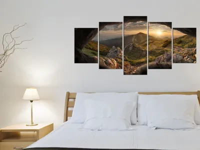 Image de Tableau acoustique Montagne Nature 200 x 100 cm Tableaux Mousse acoustique Absorbeur acoustique haute performance Isolation acoustique Toile 5 pièces Tableau mural Acoustique intérieure Isolation acoustique c-A-0079-b-m