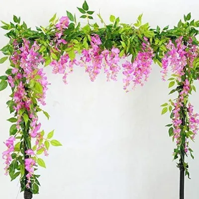 Image de 2 pièces de fleurs artificielles glycine, suspendues, 360 cm, tissu de soie rose, plastique