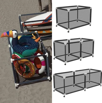 Obrázok produktu pre XINZI Úložný box do bazéna čierny - zo sieťoviny, s kolieskami, na hračky/plávacie lopty, 122x78x88cm, praktický organizér na kolieskach do bazéna
