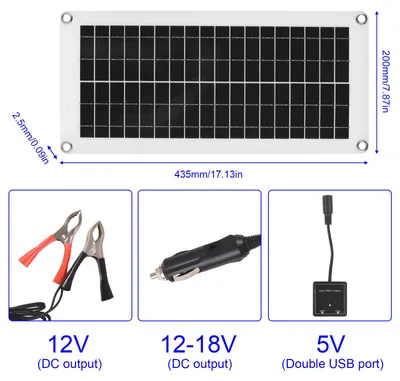 Obrázek produktu pro Sada solárního panelu 20 W, 12 V – vodotěsný solární panel s vysoce účinným polykrystalickým křemíkovým panelem a regulátorem nabíjení PWM 300 W, 60 A pro obytná vozidla, karavany, automobily a přívěsy