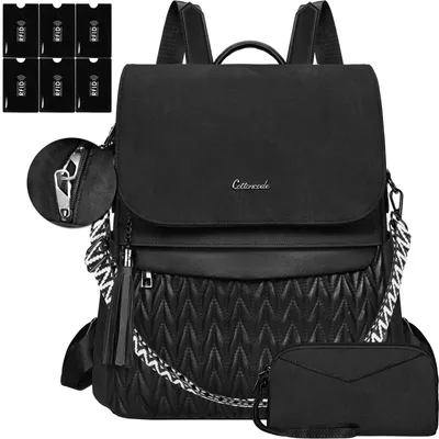 Imagen del producto de Mochila de cuero para mujer, algodóncode, antirrobo, elegante, pequeña, color negro