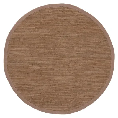 Produktbild von Flickenteppich Kelim Chindi Uni rund Braun Ø 80 cm handgewebt | Fleckerlteppich aus Baumwolle für Wohnzimmermit Fransen