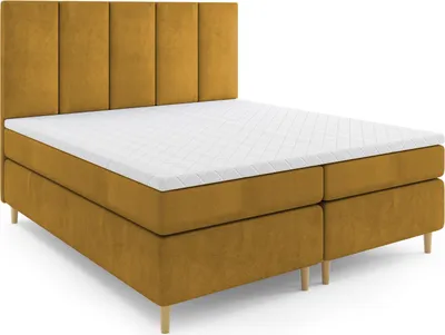 Produktbild von MR GROUP Boxspringbett mit Bettkasten LATIDA 120 x 200 cm, H3, Samtstoff, Polsterbett mit Matratze und Topper Doppelbett Bett für Schlafzimmer, gelb