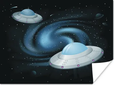 Produktbild von MuchoWow® Poster Eine Illustration von zwei UFOs - Jungen - Mädchen - Kinder - Kinder 160x120 cm - Foto Plakat