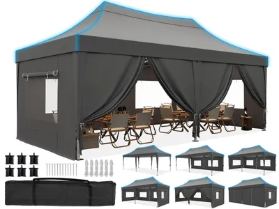 Produktbild von Quictent Pavillon 3x6m Faltpavillon Wasserdicht Stabil mit 6 Seitenteilen Partyzelt Pop Up Camping Pavillon Gartenzelt Gartenpavillon für Garten,Party
