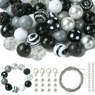 Productafbeelding van Bubblegum Kralen 50 Stuks - Zwart/Witte Ronde Bal Kralen 20 mm - Acryl Kralen - Spacer Kralen - Sieraden Maken - Doe-Het-Zelf Ambachten