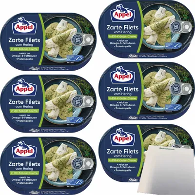 Produktbild von Appel Zarte Filets vom Hering in Dill-Kräuter-Creme 6er Pack (6x200g Dose) + usy Block