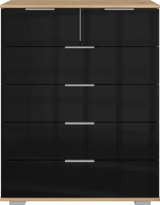 Produktbild von Schlafzimmer Schubkastenkommode in Artisan Eiche Nb. mit schwarzem Glas ELSTRA-43, B/H/T ca. 82/102/42 cm