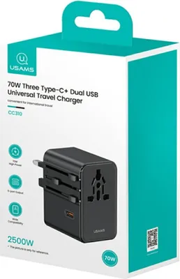Zdjęcie produktu dla Ładowarka USAMS Travel Adapter CC310 70W 3xUSB-C czarny