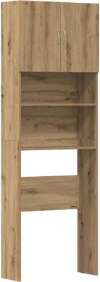 A tall, narrow cabinet with two doors at the top and open shelves below.
