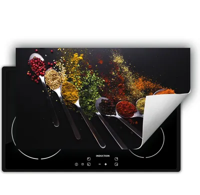 Produktbild von DarHaus Herdabdeckplatte 90x52 cm Anti Rutsch Matte Aufrollbar, Gewürze - Löffel