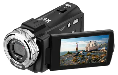 Produktbild von Andoer V12 1080P Full HD 16-fach Digitalzoom Aufnahme-Videokamera Tragbarer Camcorder mit 3,0 Zoll drehbarem LCD-Bildschirm Max. 30 Megapixel Unterstuetzt Nachtsicht Gesichtserkennung Gesichtsverschoenerung