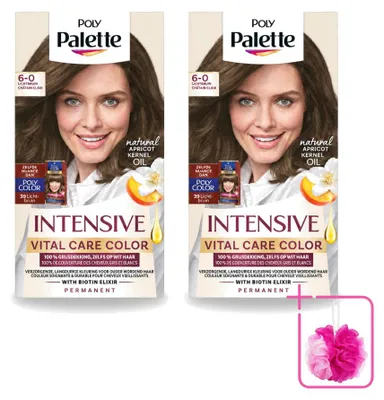 Productafbeelding van 2 x Poly Palette Vital Care haarkleuring - 6-0 lichtbruin - 115 ml - voordeelverpakking - 2 stuks