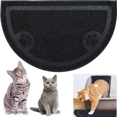Produktbild von Relaxdays Katzenklo Matte, hygienische Katzenstreumatte, rutschfest, wasserdicht, PVC Futtermatte, 40x59 cm, schwarz