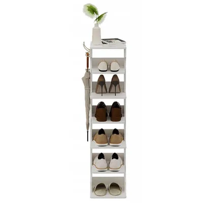 Produktbild von Schmaler weißer Schuhschrank mit 6 Ebenen und 2 Haken