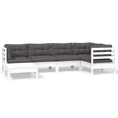 Produktbild von vidaXL 6-tlg. Garten-Lounge-Set mit Kissen Weiß Kiefer Massivholz