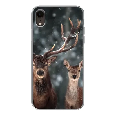 Produktbild von MuchoWow® Handyhülle Schutzhülle Hülle für iPhone XR Hirsche - Tiere - Winter - Geweih - Schnee - Natur Silikon Softcase Handy Hülle - Schutzdeckel