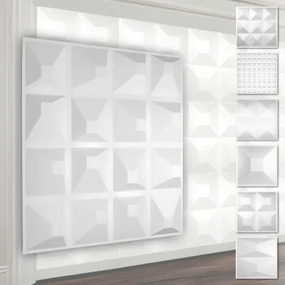 Produktbild von HEXIM 3D Wandpaneele, PVC Kunststoff weiß - Pyramiden Design Paneele 50x50cm Wandverkleidung (5QM HD109) 3D Platten Schlafzimmer
