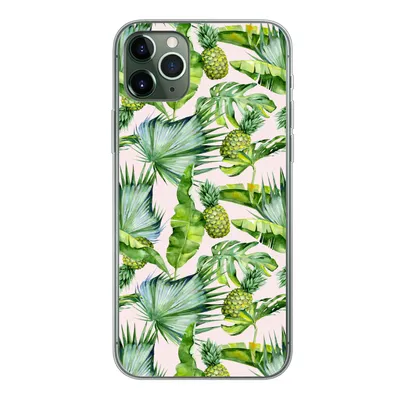 Produktbild von MuchoWow® Handyhülle Schutzhülle Hülle für iPhone 11 Pro Max Blätter - Ananas - Muster Silikon Softcase Handy Hülle - Schutz