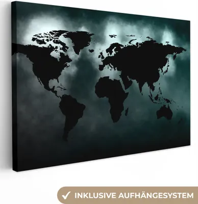 Obrázek produktu pro OneMillionCanvasses® - Obraz na plátně - Mapa světa - Černobílá, nástěnná malba, nástěnné dekorace obrazy obývací pokoj, 60x40cm