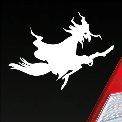 Produktbild von Auto Aufkleber Hexe Witch Besen Frau Hexerei 12x9 cm Weiss Matt Sticker Heckscheibenaufkleber