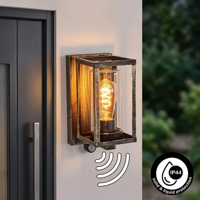 Produktbild von Vibo Außenleuchte mit Bewegungsmelder aus Metall/Glas in Schwarz-Goldfarben