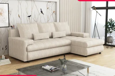 Produktbild von Emoebel24 Ecksofa mit Schlaffunktion und Bettkasten, Sofa Wohnlandschaft, Schlafcouch L-form, Schlafsofa, Eckcouch 230x144x70 cm COMO Rechts Creme