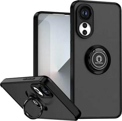 Produktbild von Hülle für Oppo A78 4G Matte Transluzent TPU Stoßfest Schutzhülle mit Ring Halter Ständer Schwarz