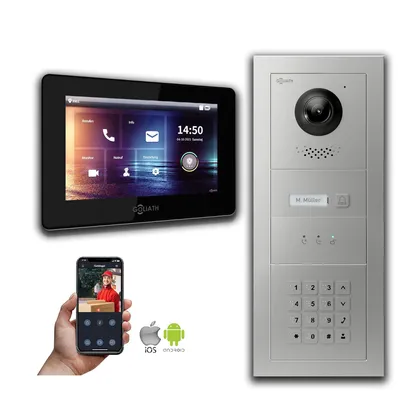 Produktbild von Goliath IP Video Türsprechanlage 7-Zoll 1-Monitor Zahlencode Anzeige : Aufputzdose : 7 Zoll in Schwarz : 4er POE (Standard) Türklingel