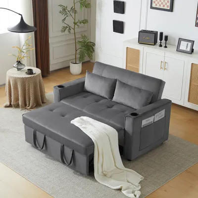 Produktbild von Merax 3-in-1 klappbar Schlafsofa mit Bettfunktion, Bettsofa mit 2 Kissen, Loungesessel mit Schlaffunktion, Ausklappsofa mit viel Stauraum, Grau