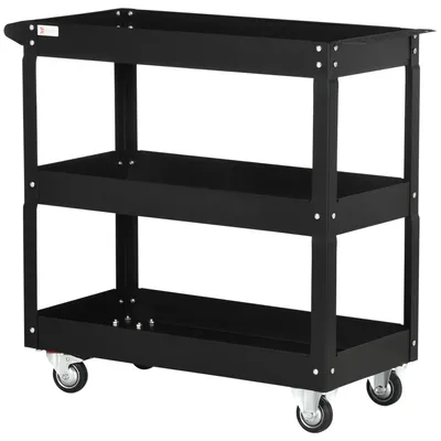 Image de Chariot d'outils - 3 niveaux - 4 roulettes - Acier - 83 x 35,3 x 76 cm - Noir