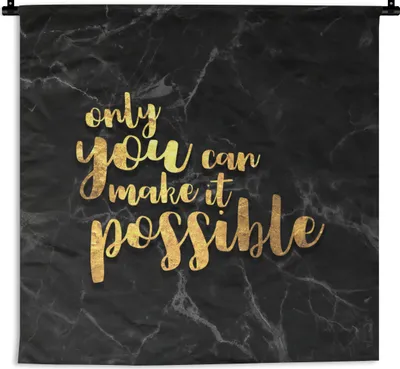 Produktbild von MuchoWow® Wandteppich Wandbehang Zitat - Motivation - Marmor - Gold 150x150 cm Tapisserie Dekoration Wandtuch - Wohnaccessoires - Modernes