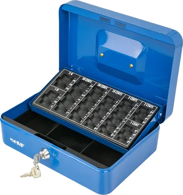 Produktbild von HMF 10022-05 Geldkassette abschließbar mit Münzzählbrett, 25 x 18 x 9 cm, blau