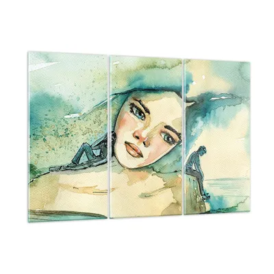 Produktbild von Bilder auf glas - 3 Teile - Aquarell Frau Emotionen - 165x110cm - Glasbilder - Wandbilder - Bilder - zum Aufhängen bereit - Wanddekoration aus Glas - Glas Bilder - Wandbild auf Glas - GCE165x110-4858