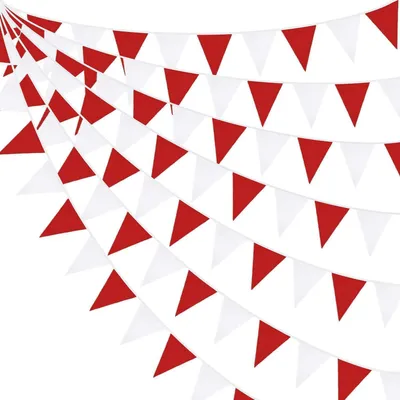Produktbild von Wimpelkette Stoff Rot Weiß 10m 36 Flaggen Dreieck Girlande Outdoor Baumwolle