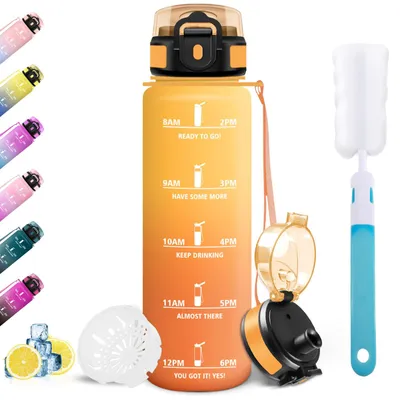 Produktbild von Trinkflasche 1L Auslaufsicher mit Zeitmarkierung, Sportflasche für Fitness,