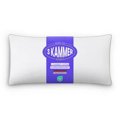 Zdjęcie produktu dla Poduszka z trzema komorami wypełniona piórami kaczkowymi, wymiary 40 x 80 cm, naturalna bawełniana poszewka, poduszka z lamówką i zewnętrznym wzmocnieniem, zachowująca swój kształt