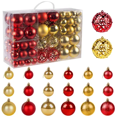 Produktbild von Weihnachtskugeln Rot Gold 100er Set, Christbaumkugeln 3/4/6 cm aus Kunststoff, bruchsicherer Weihnachtsbaumschmuck Matt Glanz Seidenoptik