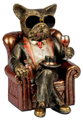 Produktbild von Dekofigur Bulldogge im Sessel – Antik-Bronze Design – 27 x 20 x 18 cm – Vintage Skulptur für Wohn- und Arbeitsräume