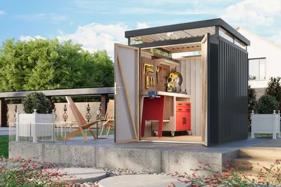 Produktbild von Gartenhaus Metall Metallgerätehaus Metallgartenhaus AURUM 2 Metallhaus anthrazit 207x209x239 cm