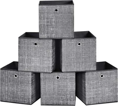 Produktbild von Famanu Aufbewahrungsboxen Set von 6, faltbare Stoffkubussen 30x30x30 cm – schwarz