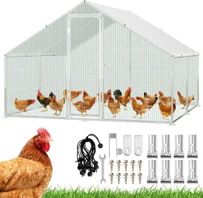 Immagine prodotto di Izrielar pollaio pollaio 3x3x2m recinto per piccoli animali recinto per piccoli animali voliera recinto per polli gabbia per pollame struttura in acciaio zincato con da
