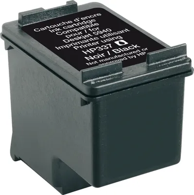 A black ink cartridge is shown against a white background.