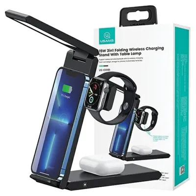 Immagine prodotto di Usams Charg. Induttivo con lampada 3W1 15W nero/nero Cd181Wxc01 (Us-Cd181)
