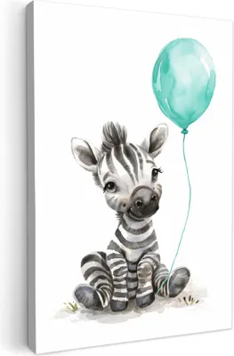 Produktbild von Leinwand Bilder 60x90 cm - Kinder Ballon - Zebra - Blauer, Bilder Wohnzimmer Modern, Wanddeko