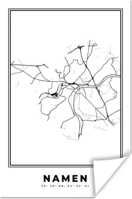 Produktbild von MuchoWow® Poster Karte - Stadtplan - Namur - Belgien - Schwarz und weiß 20x30 cm - Papierdruck
