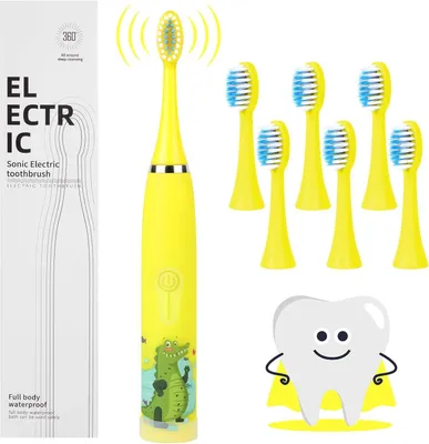 Produktbild von Elektrische Zahnbürste ,Kinderzahnbürste ab 5 Jahre, 6 weiche Ersatzbürstenköpfen, 2 Minuten Smart Timer, Wasserdicht IPX6, für Empfindliche Babyzähne